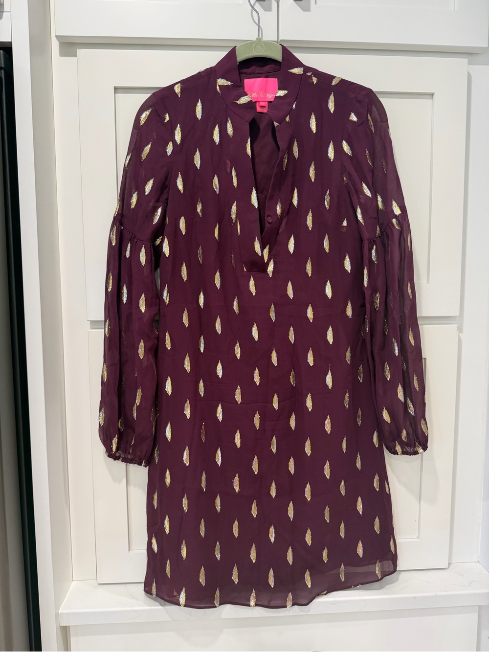 Lilly Pulitzer Plum Dress with Metallic Gold Embroidery